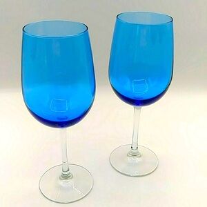 2 True Blue Stemmed Wine Goblets.